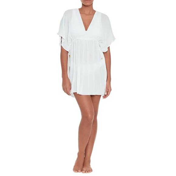 Lauren Ralph Lauren Women White Rayon Beachwear Crinkled Tunic Cover-Up Size M